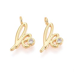 Letter K Латунные микро проложить кубического циркония прелести, долговечный, без никеля , реальный 18 k позолоченный, буквы, Письмо K, 14.5x8x3.5 мм, отверстие : 1.6 мм