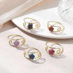 Смешанные камни Медные кольца с драгоценными камнями, звезда, золотые, размер США 9 3/4 (19.5 мм)