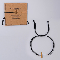 Черный Браслеты из нержавеющей стали с крестообразными звеньями, регулируемые браслеты шнур, чёрные, 11.02 дюйм (28 см)