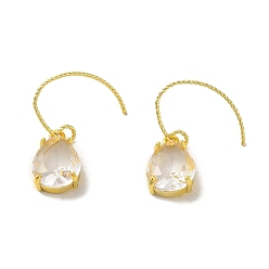 White Teardrop Brass Hook Dangle Earring, with Clear Cubic Zirconia Glass Cadmium Free & Lead Free, White, 26.5x10mm