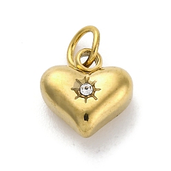 Настоящее золото 18K 304 из нержавеющей стали Кристалл Rhinestone подвески, с целью перехода в кольце, шарма сердца, ионное покрытие (ip), реальный 18 k позолоченный, 8x7.5x3.5 мм