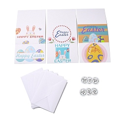 Rabbit Rectangle Paper Greeting Cards, with Rectangle Envelope and Flat Round Self Adhesive Paper Stickers, Easter Day Wedding Birthday Invitation Card, Easter Theme Pattern, 110x160x1mm