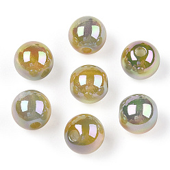 Caqui Oscuro Cuentas de resina translúcida, perlas de brillo, rondo, caqui oscuro, 8x7.5 mm, agujero: 1.8 mm