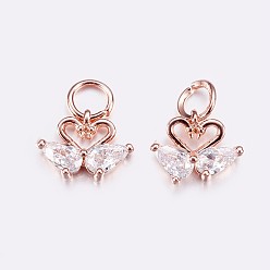 Розовое Золото Латунные микро проложить кубического циркония прелести, лебедь, розовое золото , 8x10.5x3 мм, отверстие : 3.5 мм