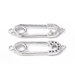 Платина Экологически чистые подвески из латуни с микро-паве из прозрачного кубического циркония, ссылки на английские булавки, долговечный, без свинца и без кадмия, платина, 25x7x2.5 мм, отверстие : 1.2 мм