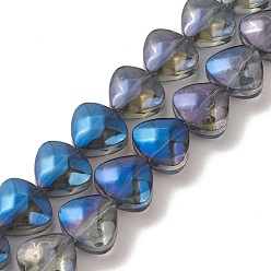 Dark Gray Transparent Electroplate Glass Bead Strands, Rainbow Plated, Heart, Dark Gray, 12x13x7mm, Hole: 1mm, about 55pcs/strand, 25.51''(64.8cm)