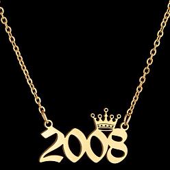 Number Год рождения короны 201 ожерелья из нержавеющей стали для женщин, золотые, число 2008, 17.72 дюйм (45 см)
