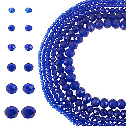 Синий 6 нити 6 стили стеклянные бусины нити, граненые, рондель, синие, 2.3~8x2~6 мм, отверстие : 0.4~1.4 мм, около 60~140 шт / нитка, 26~40 см, 1 прядь / стиль