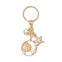 Фора Брелок с подвеской из эмали из сплава, с железным кольцом, золотые, раковина и морская звезда, оранжевые, 7.8 см