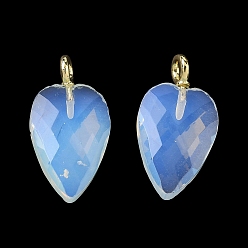 Opalite Opalite Pendants, Faceted Heart Charms, with Brass Finding, 23.5~24x12~12.5x5.5mm, Hole: 2.5mm
