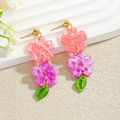 Цветок Акриловые болтаться серьги стержня, фиолетовые, цветок, 68x22 мм