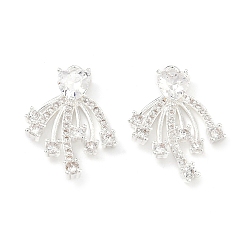 Посеребрённый Латунные микропаве прозрачные подвески с фианитом, сердце с цветочными подвесками, 925 серебро покрытием, 19.5x15x3.5 мм, отверстие : 1.4 мм