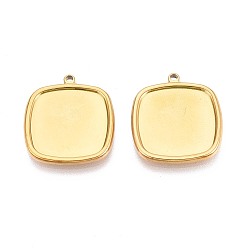 Настоящее золото 18K 304 Настройки кабошон из нержавеющей стали кулон, ионное покрытие (ip), прямоугольные, реальный 18 k позолоченный, лоток : 17x17 мм, 22.5x20x2 мм, отверстие : 1.6 мм