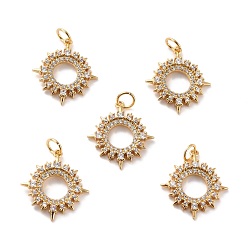 Real 18K Gold Plated Brass Micro Pave Cubic Zirconia Pendants, Long-Lasting Plated, Cadmium Free & Lead Free, Sun, Real 18K Gold Plated, 20x18x2.5mm, Hole: 1.2mm