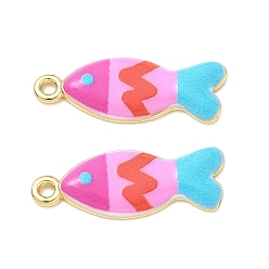 Deep Sky Blue Printed Brass Pendants, Fish with Stripe Charms, Rack Plating, Long-Lasting Plated, Lead Free & Cadmium Free, Real 18K Gold Plate, Deep Sky Blue, 26.5x10x2.5mm, Hole: 2mm