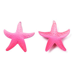 Hot Pink Spray Painted Iron Big Pendants, Starfish, Hot Pink, 50x46.5x6mm, Hole: 1.2mm