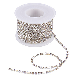 Crystal Brass Rhinestone Strass Chains, Rhinestone Cup Chains, with Spool, Silver Color Plated, Crystal, 2.6mm, about 10yards/roll