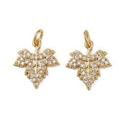 Настоящее золото 18K Латунные микро проложить кубического циркония подвески, лист прелести, долговечный, без кадмия и без свинца, стойки покрытие, с целью перехода в кольце, реальный 18 k позолоченный, 15.5x13.5x2 мм, отверстие : 3.5 мм