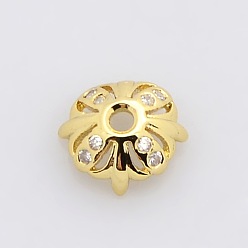 Золотой 4 -petal латунные микро проложить кубического циркония крышки шарика,, без свинца, без никеля и без кадмия, золотые, 6.5x3 мм, отверстие : 1 мм