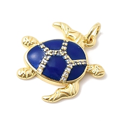 Темно-Синий Латунные микропаве прозрачные подвески с фианитом, с эмалью без кадмия и без свинца, долговечный, стойки покрытие, прелести черепахи, реальный 18 k позолоченный, темно-синий, 19.5x18.5x4 мм, отверстие : 3.3 мм