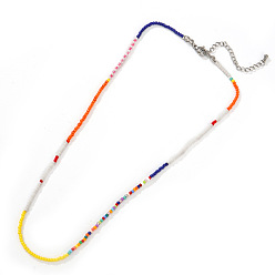 Farbig Boho-Halsketten aus Glasperlen mit Endketten aus Edelstahl, Edelstahl Farbe, Farbig, 304 Zoll (16.54 cm)