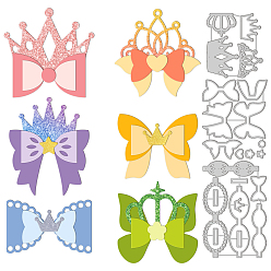 Смешанные Узоры Углеродистая сталь разрезает трафареты, для diy scrapbooking, Фотоальбом, декоративная бумага для тиснения, цвет нержавеющей стали, узор короны и банта, смешанные узоры, 93~107x106~130x0.8 мм, 3 шт / комплект