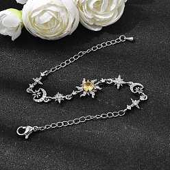 Платина Латунь микро проложить кубического циркония браслеты ссылку, браслеты-цепочки для женщин, солнце и луна и звезда, стойки покрытие, долговечный, без кадмия и без свинца, платина, 6.54 дюйм (16.6 см)