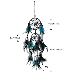 Синий Плетеная сетка/паутина с подвесками из перьев, с железными кольцами, подвесные украшения для дома, синие, 630 мм