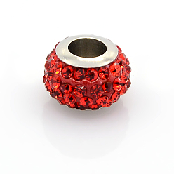 Гиацинт 304 полимер нержавеющая сталь глины горный хрусталь европейские шарики, бусины с большими отверстиями в форме шайбы, гиацинт, 12.5x8 мм, отверстие : 5 мм