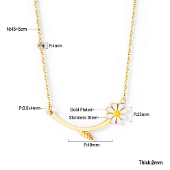 Белый 304 эмалированные нагрудные ожерелья с цветами из нержавеющей стали, золотые, белые, 17.72 дюйм (45 см), Кулон : 49 мм