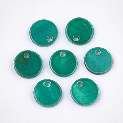 Light Sea Green Freshwater Shell Charms, Dyed, Flat Round, Light Sea Green, 10x1.5~2mm, Hole: 1.5mm