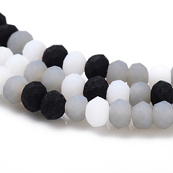 Black Faceted Glass Beads Strands, Frosted, Rondelle, Black, 2.5~3.2x1.8~2.6mm, Hole: 0.8mm, about 185~186pcs/Strand, 15.55~15.75 inch(39.5~40cm)