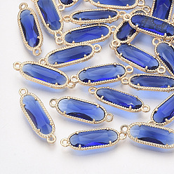 Синий Стеклянные ссылки, с позолоченными элементами из экологически чистого сплава, граненые, овальные, синие, 21x7x3 мм, отверстие : 1.2 мм