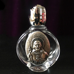 Antique Silver Glass Holy Water Bottle with Zinc Alloy Cap, Religion Portable Refillable Container, Antique Silver, 6.7x4.4cm