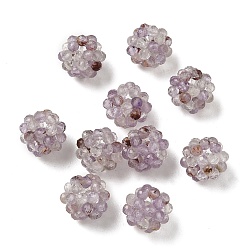 Lodolite Quartz Natural Purple Phantom Quartz Purple Lodolite Quartz Woven Beads, Cluster Beads, Faceted, Round, 9~9.5mm, Hole: 1.6mm