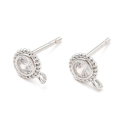 Платина Латунные серьги-гвоздики из циркония, с вертикальными петлями, плоско-круглые, без кадмия и без свинца, платина, 7.5x5.5 мм, отверстие : 0.8 мм, штифты : 0.8 мм