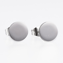Нержавеющая Сталь Цвет Устойчивые к потускнению 304 серьги-гвоздики из нержавеющей стали, плоско-круглые, цвет нержавеющей стали, 8x1 мм, штифты : 0.8 мм