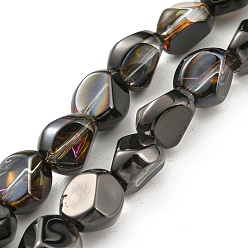 Черный Полупокрытые гальваническим способом прозрачные стеклянные бусины, граненая полигона, чёрные, 7.5x6x6.8 мм, отверстие : 1 мм, около 90 шт / нитка, 26.85 дюйм (68.2 см)