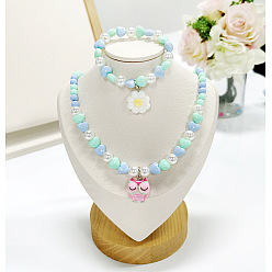 Сова Ожерелье с подвеской из пластиковых бусин и браслет с подвесками из бусин, ребенок комплекты ювелирных изделий, сова, 420 мм и 160 мм