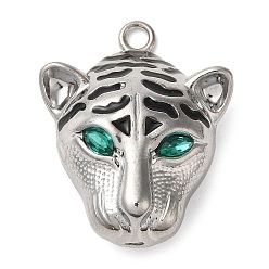 Платина Сплав эмали со стразами подвески, подвески на голову леопарда, платина, 40.5x32x13 мм, отверстие : 3.5 мм