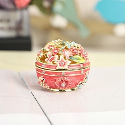 Tomato Flower Alloy Enamel Box, with Rhinestone and Magnetic Clasps, for Ring, Necklaces, Pendant, Home Decoration, Tomato, 5.3x4.4cm