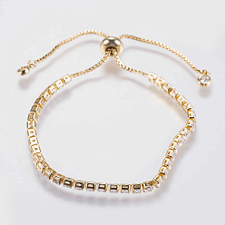 Mixed Color Adjustable Brass Micro Pave Cubic Zirconia Bracelets, Bolo Bracelets, Slider Bracelets, Mixed Color, 8-1/2 inch(215mm)