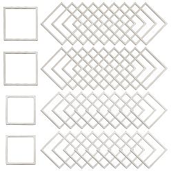 Нержавеющая Сталь Цвет 40 шт. 2 стиль 304 соединительные кольца из нержавеющей стали, лазерная резка, квадратный, цвет нержавеющей стали, 15.5~18x15.5~18 мм, внутренний диаметр: 13.5~16 мм, 20 шт / стиль