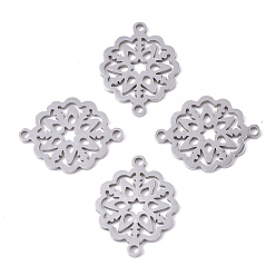 Нержавеющая Сталь Цвет Устойчивы к потускнению 201 соединители из нержавеющей стали, лазерная резка, цветок, цвет нержавеющей стали, 19x15x1 мм, отверстие : 1.2 мм