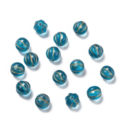 Stahlblau Tschechische Glasperlen, mit Goldwäsche, Kürbis / runde Melone, Stahlblau, 8 mm, Loch: 0.8 mm, ca. 140 Stk. / Beutel, 95~100 g / Beutel