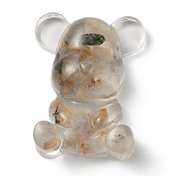 Rutilated Кварц Украшения дисплей смолы, с крошкой натурального рутилового кварца внутри, медведь, 53.5~53.8x41~41.5x17.5~21 мм