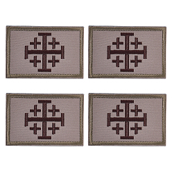Tan 4Pcs Rectangle Polyester Jerusalem Cross Embroidered Patch, Tactical Patch for Backpacks, Jackets, Tan, 82x52x4mm