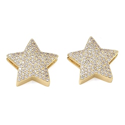 Real 18K Gold Plated Rack Plating Brass Micro Pave Cubic Zirconia Slide Charms, Star, Long-Lasting Plated, Cadmium Free & Lead Free, Real 18K Gold Plated, 20x20x5mm, Hole: 2x6mm