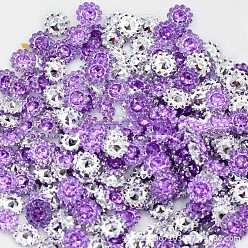 Violet Bleu Cabochons en plastique strass, tournesol, dos et dos plaqués, bleu violet, 11x4 mm, sur 500 PCs / sac