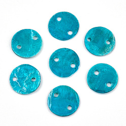 Темно-Голубой Окрашенные распылением натуральные подвески с соединителем оболочки Capiz, ссылки на диски, глубокое синее небо, 11~11.5x0.5~1.5 мм, отверстие : 1.2~1.6 мм